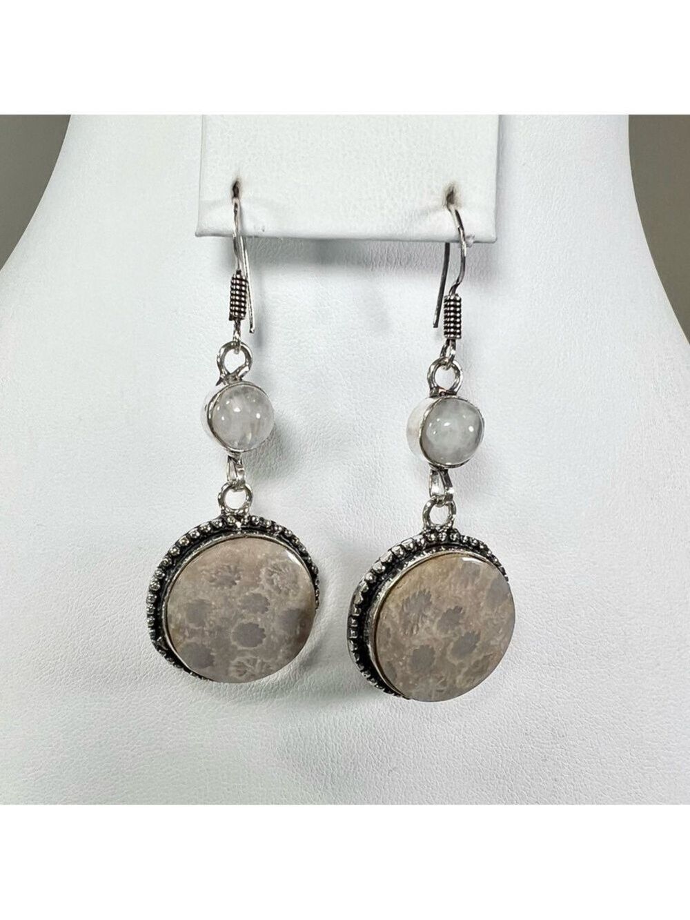 Fossil Coral 925 Large Gemstone Necklace Bracelet & Earrings - Picture 7 of 11